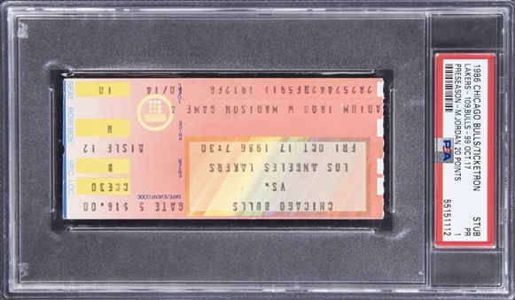 1986 Chicago Bulls/Los Angeles Lakers Ticket Stub - PSA PR 1